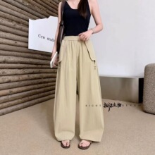 工装裤女夏季韩版休闲时尚简约纯色净版大口袋宽松高腰休闲裤1233