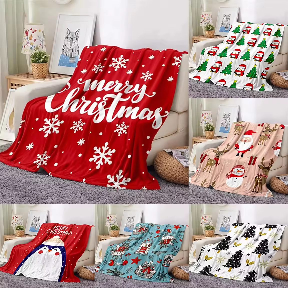 Cross-Border Thickened Christmas Flannel Blanket, Sofa Throw Blanket, Digitally Printed Cartoon Blanket, Nap Blanket