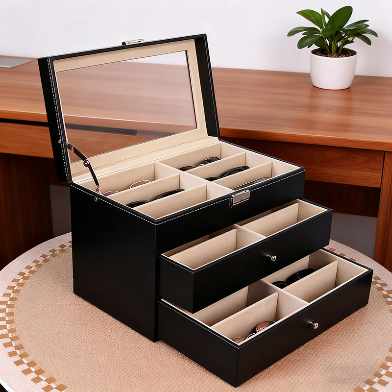 Glasses Storage Box Multi-Grids Leather Large-Capacity Household High-End Sunglasses Collection Display Box Glasses Watch Box Glasses Storage Box Multi-Grids Leather Large-Capacity Household High-End Sunglasses Collection Display Box Glasses Watch Box