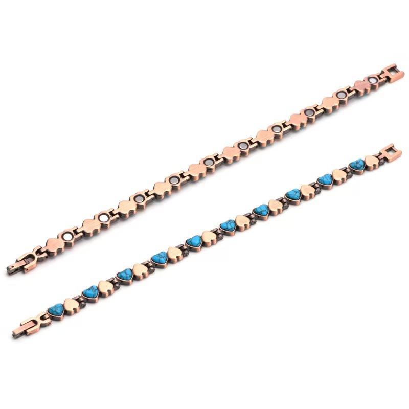 Yingqi Cross-Border Wholesale Colorful Turquoise Pure Red Copper Bracelet Non-Fading Girls Magnetic Energy Bracelet High-End Fashion