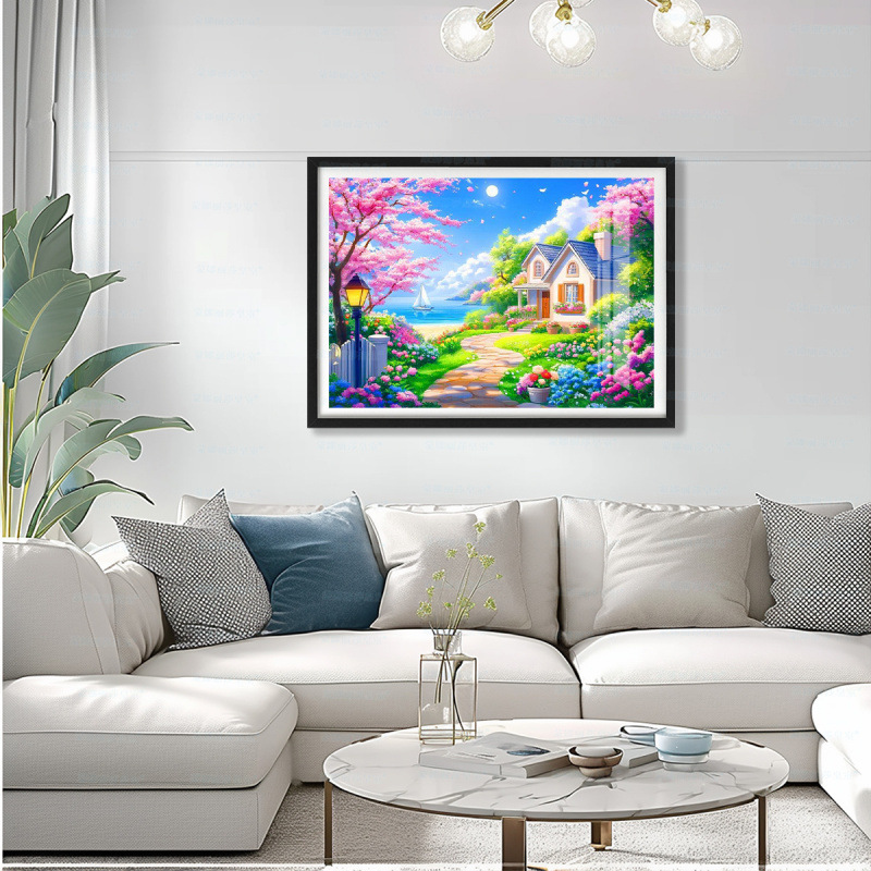 [Algodón importado] Mona Lisa Real bordado cruzado junto al mar Nueva decoración de paisaje bordado a mano image 4