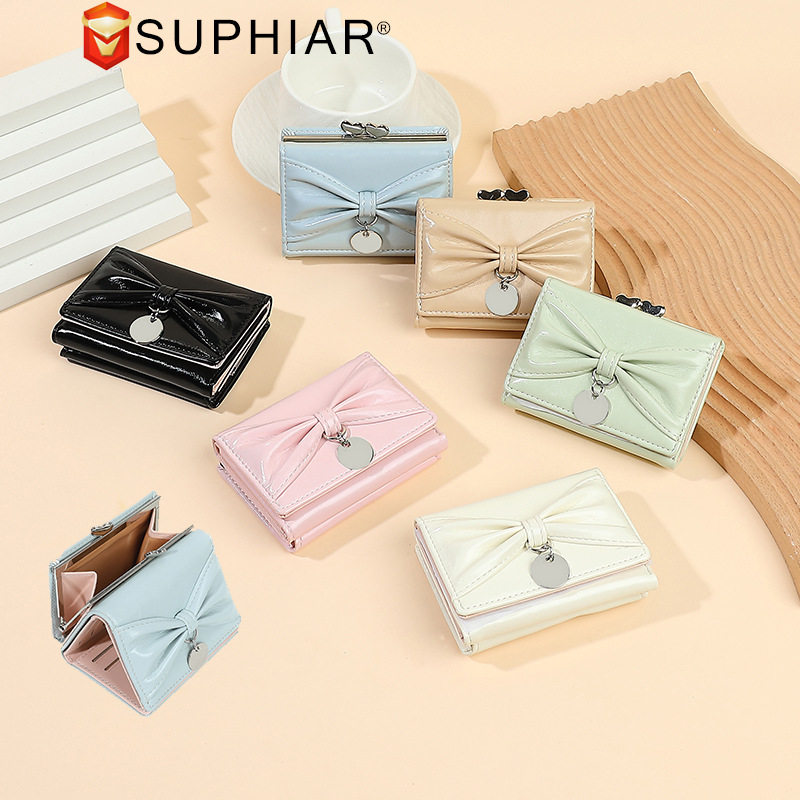 Nuevo producto Bolso de tarjeta de moda japonesa Bowknot Monedero simple lindo Monedero corto multifuncional estudiante mujer