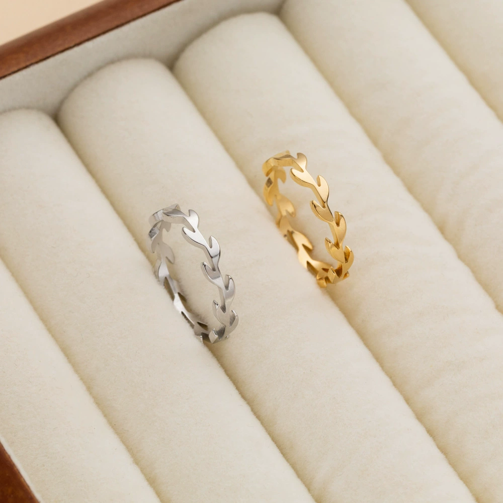 Трансграничный простой свежий срезанные листья колосья пшеницы титановые стальные кольца Япония и Южная Корея 18-каратный указательный палец