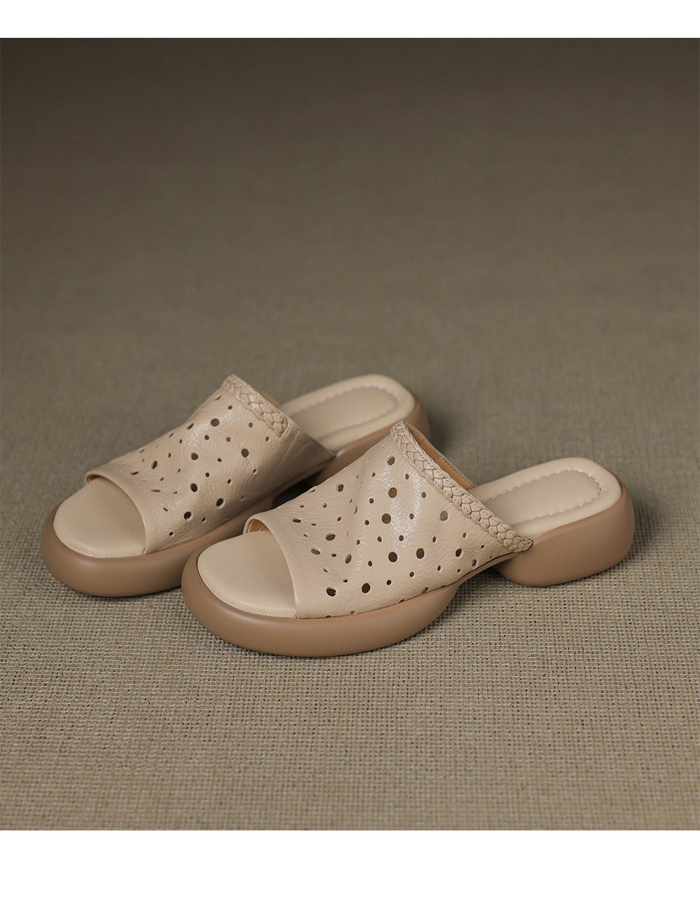 Dép sandal nữ quai chữ V đế dày da cừu mềm đi biển — đen chi tiết 20