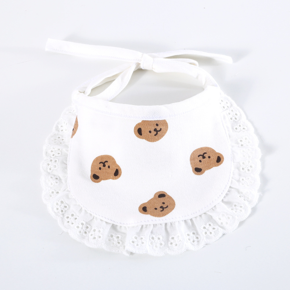Mascota gato cachorro de dibujos animados Polka Dot Plaid encaje oso pequeño pato amarillo babero puro algodón lindo babero collar conejo