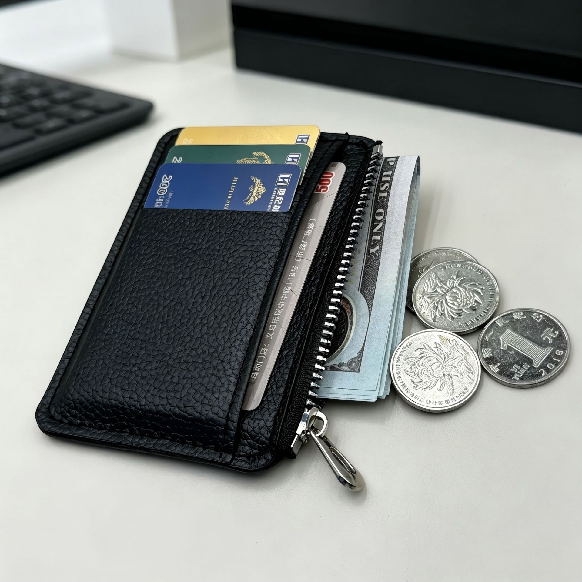Cross-Border Exclusive Supply of Card Holders, Large-Capacity Card Cases, Zippered Multi-Card Slots, Coin Purses, Multi-Functional Lychee-Patterned Card Holders Wholesale