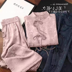 Yi线大品簰高端女装外贸货出口真天丝衬衣衫阔腿裤两件套秋新中式