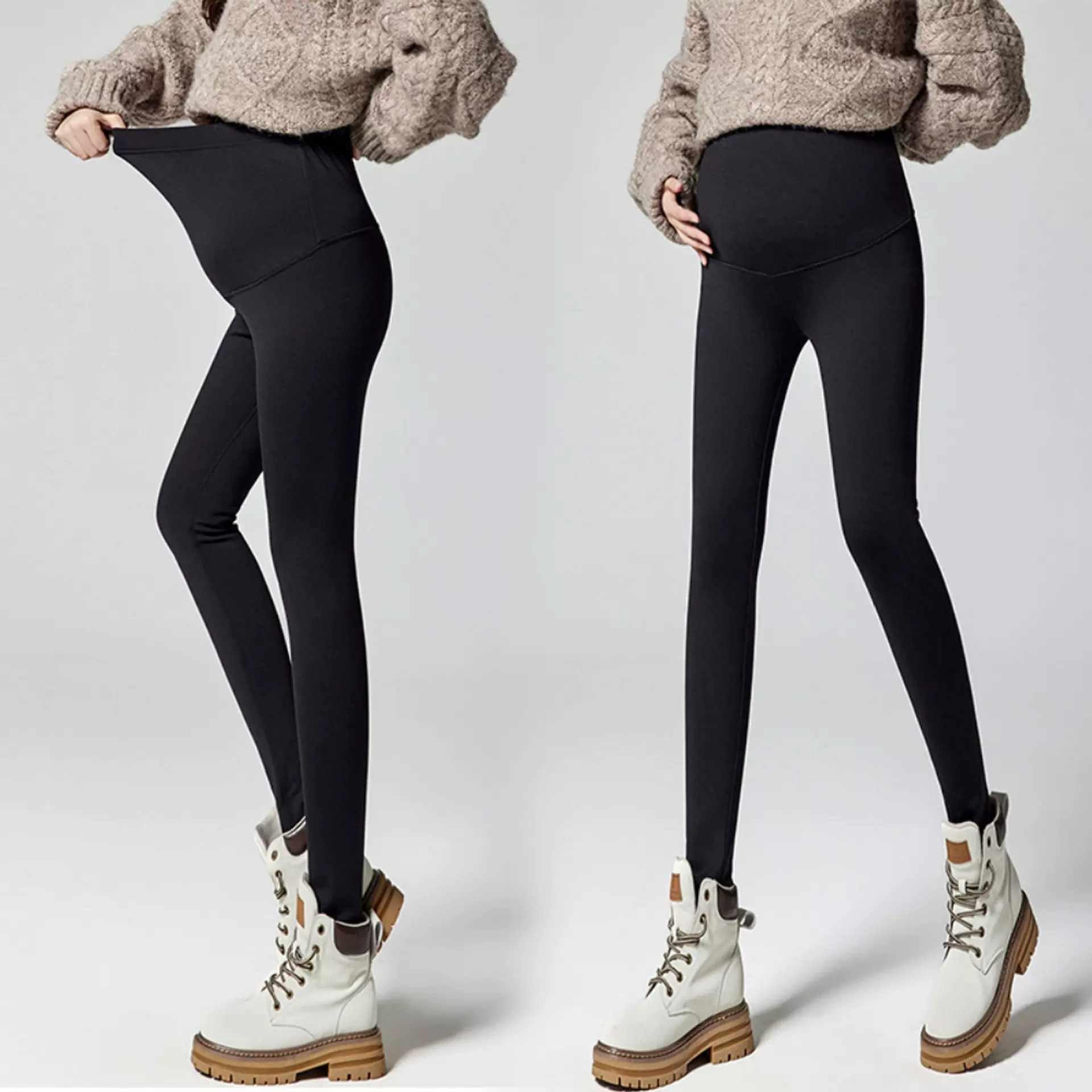 加绒孕妇裤鲨鱼皮兔毛绒保暖打底裤弹力托腹护腰加绒孕妇外穿孕裤