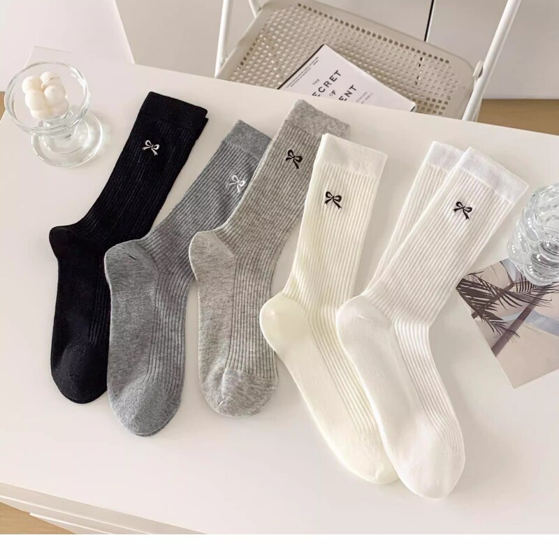 Socks Women's Spring and Summer Thin Mid-tube Socks Bow Ballet Style JK Sweet Breathable Mesh Pile Socks for Women