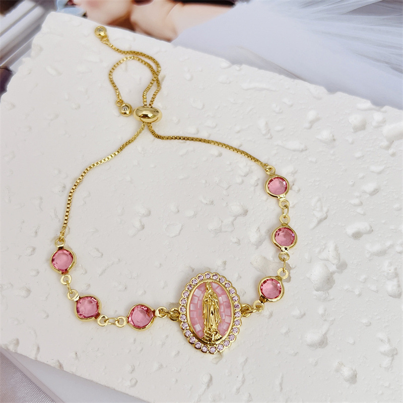 Copper Pendant Material Bracelets Classification Wholesale Jewelry Elegant Vintage Style Virgin Mary Copper Plating Slider Chain Bracelets
