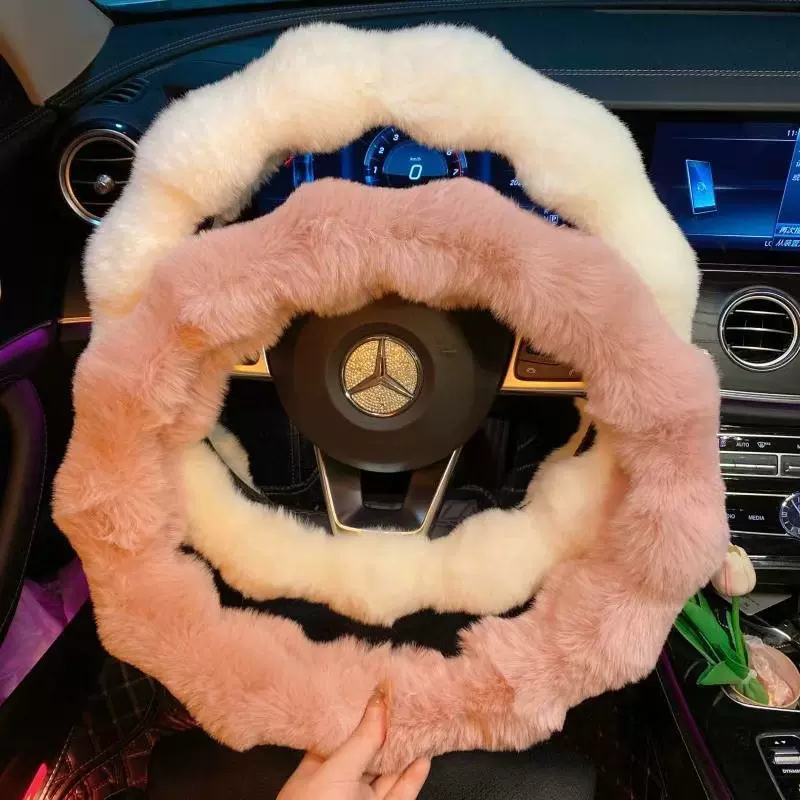 跨境泡泡绒方向盘套羊毛绒车把套保暖男女通用秋冬汽车方向盘套