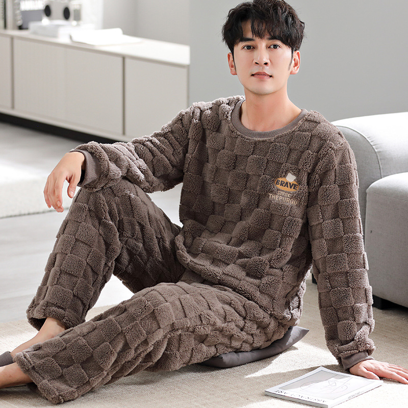 2023 pijamas de lana de coral de invierno para hombres cálido y grueso forro de felpa simple ropa de abrigo casual homewear
