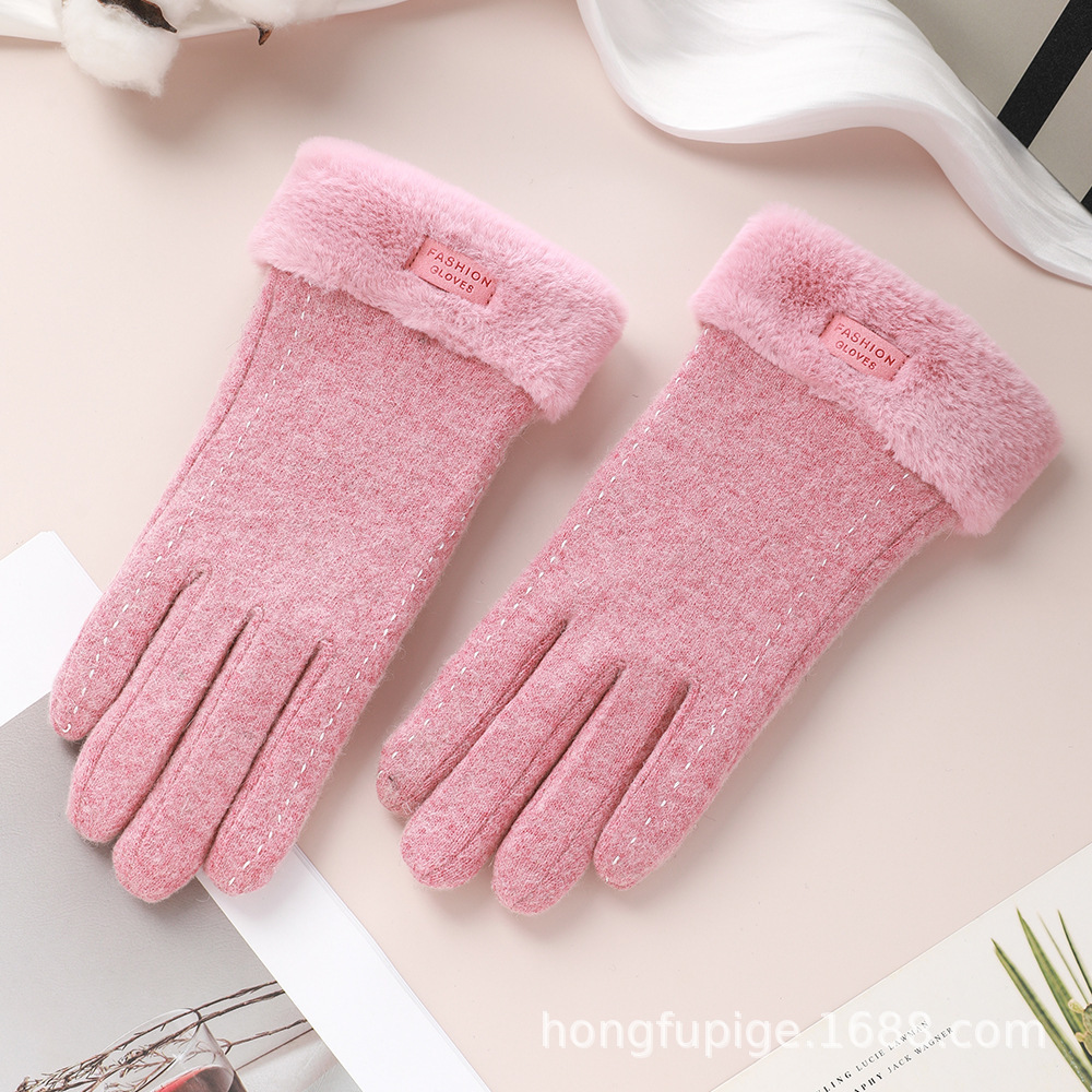 Guantes térmicos de lana de las mujeres de estilo coreano conducción a prueba de frío forro de lana engrosada al aire libre a prueba de viento ciclismo guantes de pantalla táctil de invierno