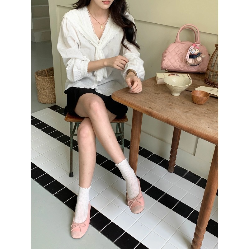 3th Morning 早秋新款 天丝亚麻蕾丝边海军领法式衬衫ZY3128|undefined