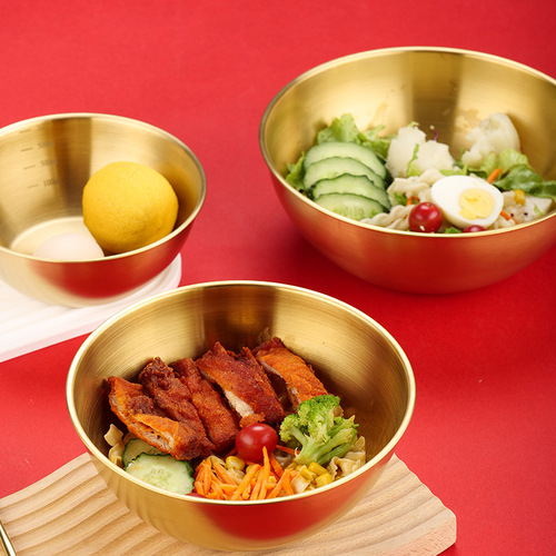 304 Stainless Steel Korean Style Salad Bowl Gold Cold Noodle Bowl Large Multi-purpose Cooking Basin Rice Noodle Bowl Graduated Bowl