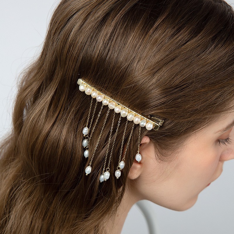 Pearl Tassel Hair Clip Women's Bangs Side Clip Headwear 2024 Internet Celebrant New Duckbill Internet Celebrant Hair Clip