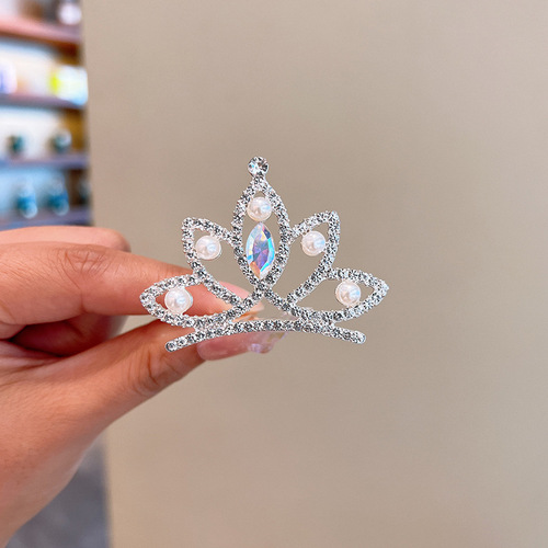 Girls' crown tiara children's Korean crown birthday performance princess baby rhinestone comb hairpin hairpin hair accessories