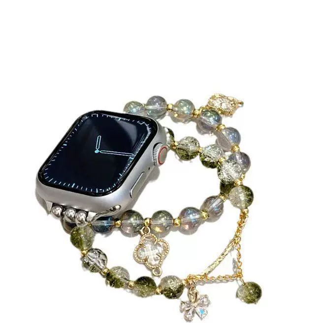 Подходит для AppleWatch8, роскошный нефритово-зеленый ремешок для Apple iWatch, браслет Four Leaf Grass Tide High-End S65