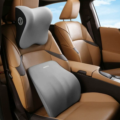 Car Headrest, Car Lumbar Cushion, Headrest - gray-headrest-waist-pillow