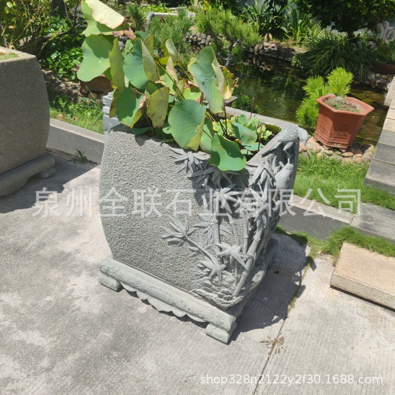 Голубой камень резной резьбы по камню аквариум аквариум аквариум аквариум аквариум лотос скульптура украшения садовый двор квадратная каменная резьба по дереву