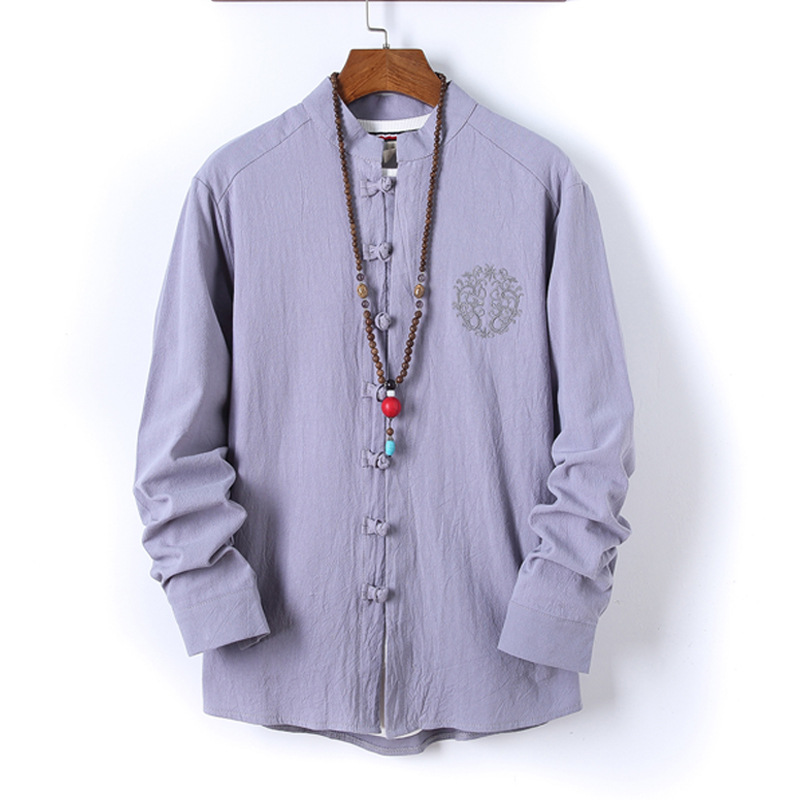 AliExpress 2022 primavera y otoño estilo chino retro camisa de manga larga para hombre cardigan antiguo traje bordado Tang traje Zhongshan