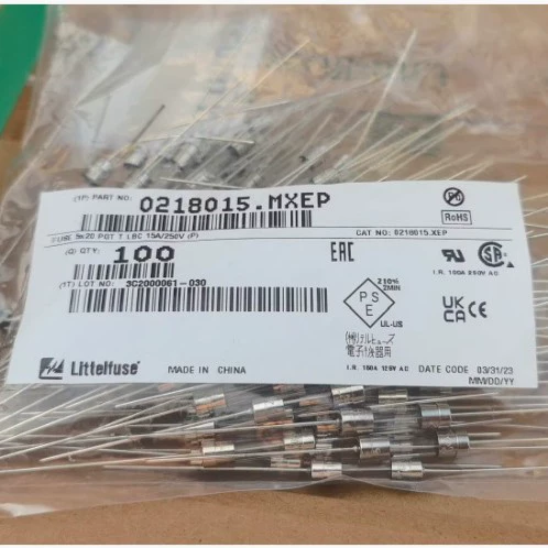 Оригинальный Litte 0218015.MXEP 15A 250V 5*20 с выводом медленный плавкий предохранитель стеклянной трубки