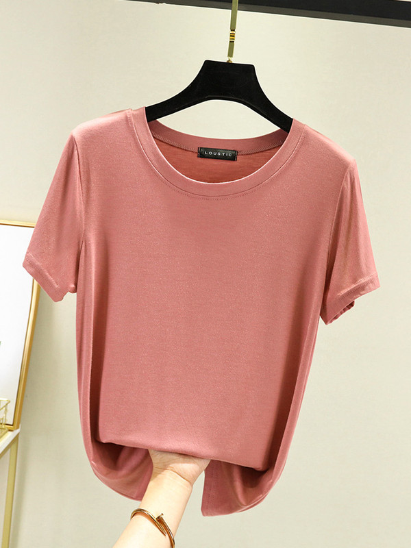 Modal Round Neck Short-sleeved T-shirt Women's Summer Thin Outer Wear Base Shirt Slimming Inner Half-sleeved All-match Large Size Top