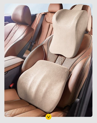 Headrest – pillow suede car waist - 1-headrest-1-waist-beige