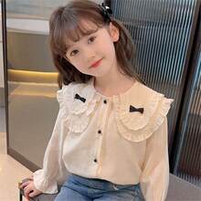 女童衬衫长袖上衣春装2024新款洋气童装小女孩春秋儿童娃娃领衬衣