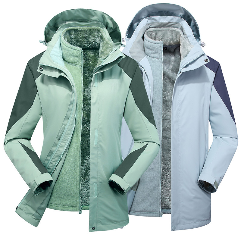 Chaqueta de pareja al aire libre transfronteriza de dos piezas de forro polar de coral para hombres y mujeres chaqueta a prueba de viento traje de alpinismo de esquí acuático