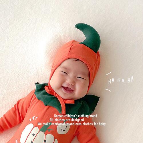 2024 Autumn Korean style children's jumpsuit ins style pumpkin shape baby harem Halloween series crawl suit