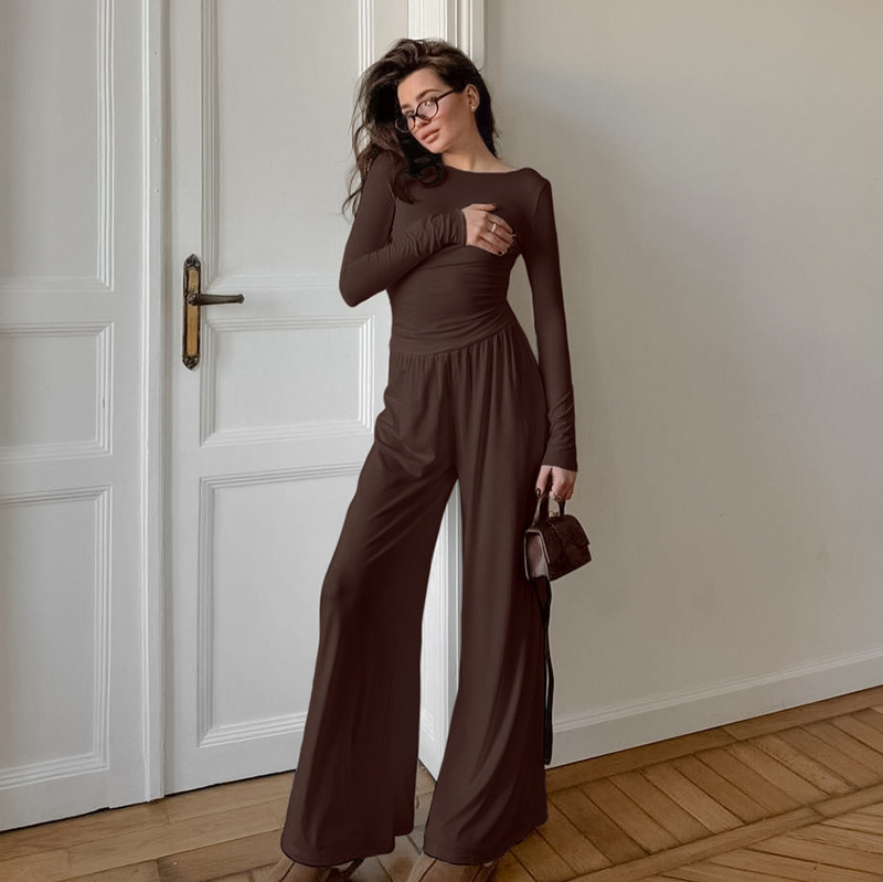 European and American Autumn New Style Knitted Soft Long-Sleeved Trousers Milk Silk Pajamas for Women Cross-Border Wearable Women's Home Clothes