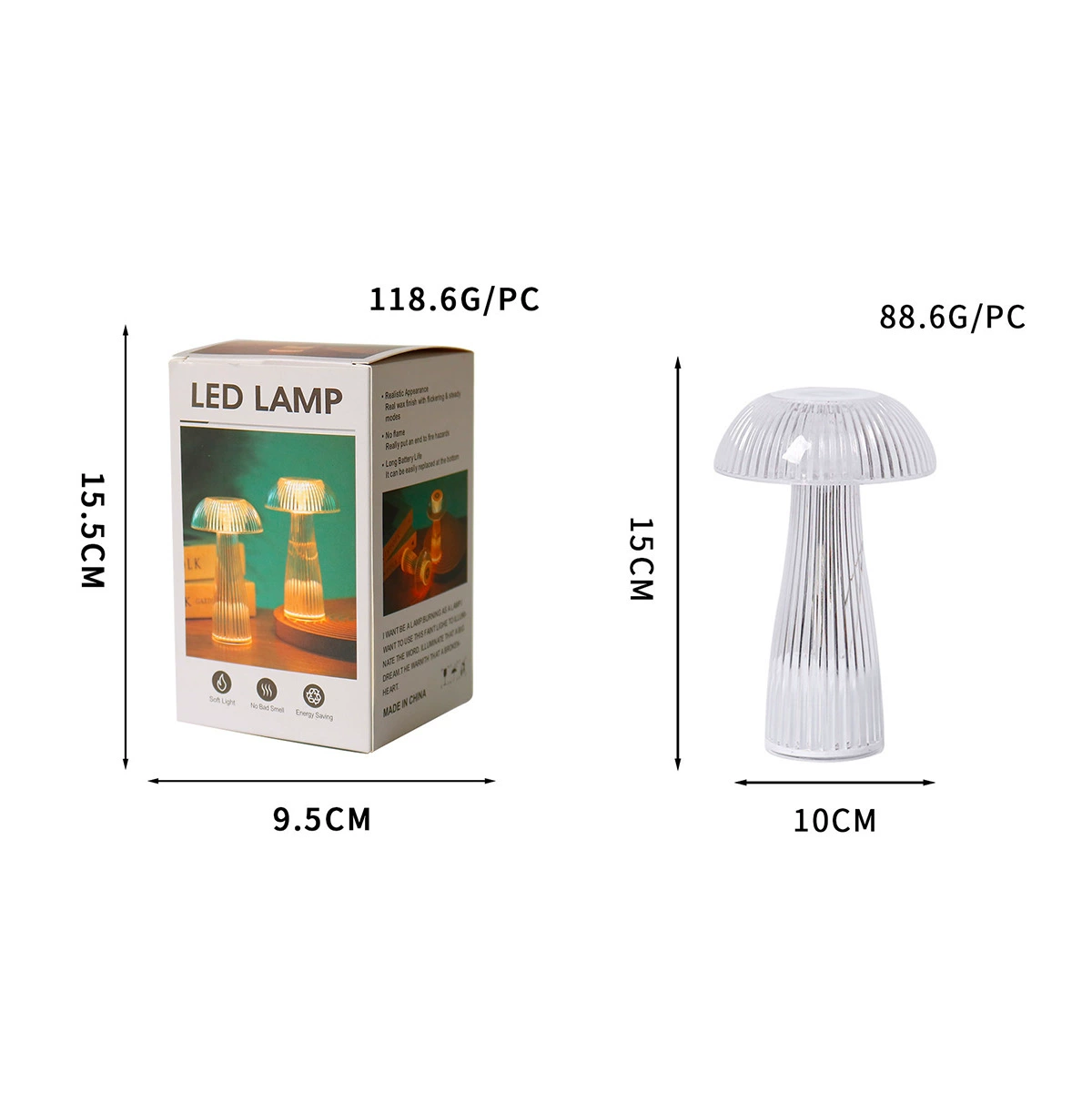 Лампа настольная-гриб LED, прозрачная PS ночник, батарея AG13 9.5×15.5 см