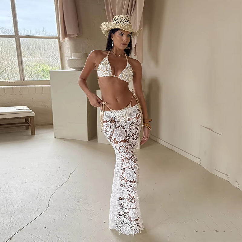 Traje de tres piezas 2025 nuevo bikini sexy europeo y americano de encaje bikini transfronterizo dividido traje de baño para mujer traje de baño para mujer