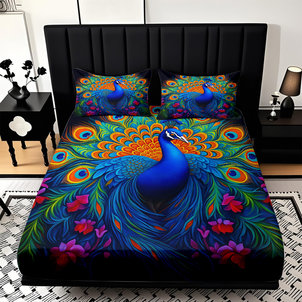 TEMU / JIT transfronterizo pro-skin Peacock serie de patrón de impresión digital de alta definición cama gazonas ropa de cama kit