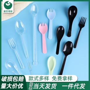 Plastic spoon disposable ice powder fruit fishing knife fork edible fork salad light food packaging long handle thickened fork spoon