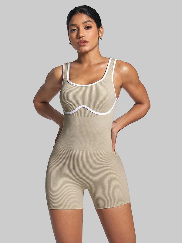 Ropa deportiva aérea con tirantes sin costuras de alta calidad, ropa de yoga de una pieza de color de contraste elástico, ropa de fitness de una pieza con espalda ajustada