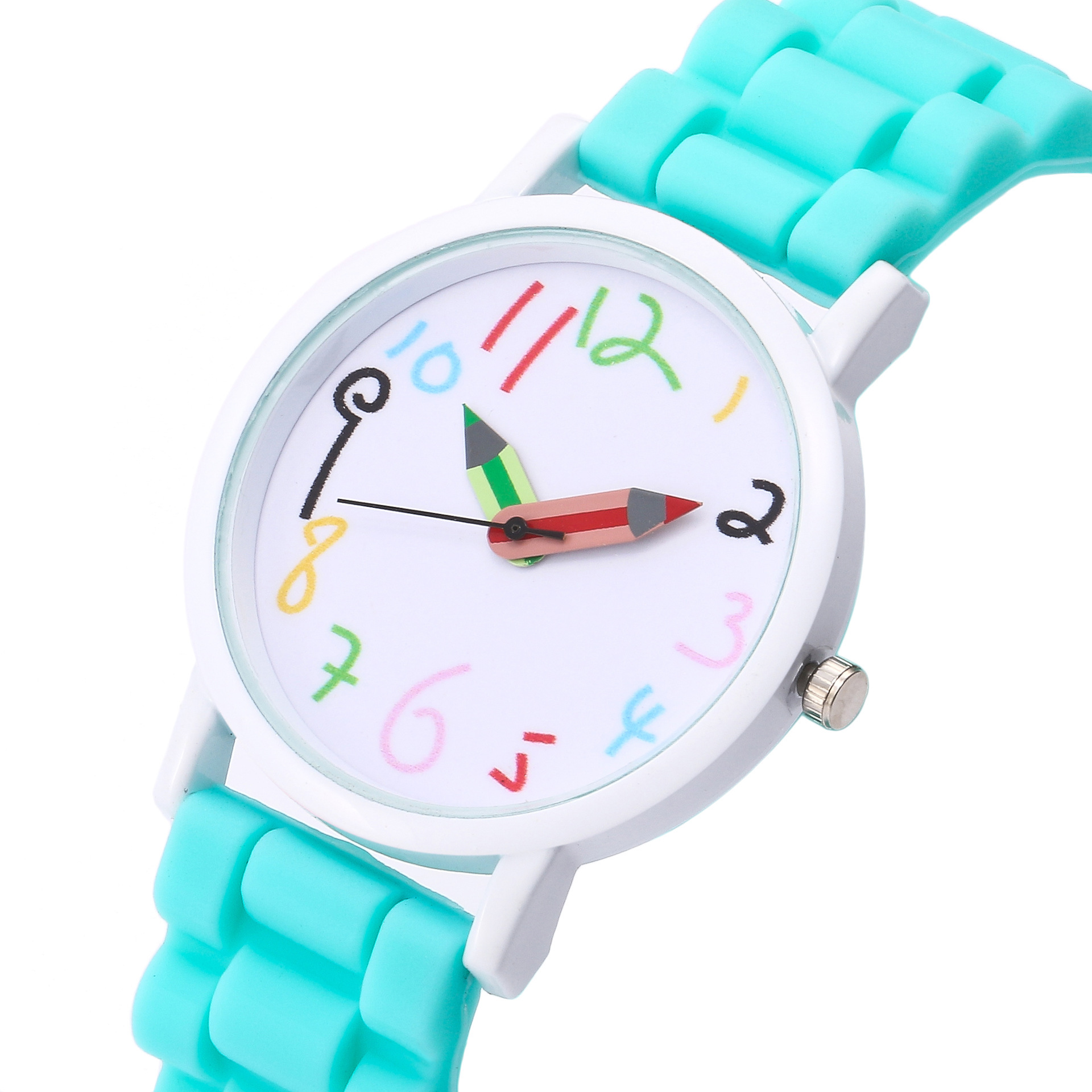 Orologio al quarzo con cinturino in silicone color gelatina da donna con matita digitale Cartoon_voghion.com