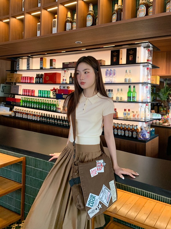 你好卡农 polo领插肩袖针织短袖t恤女夏2025新款修身简约短款上衣|undefined