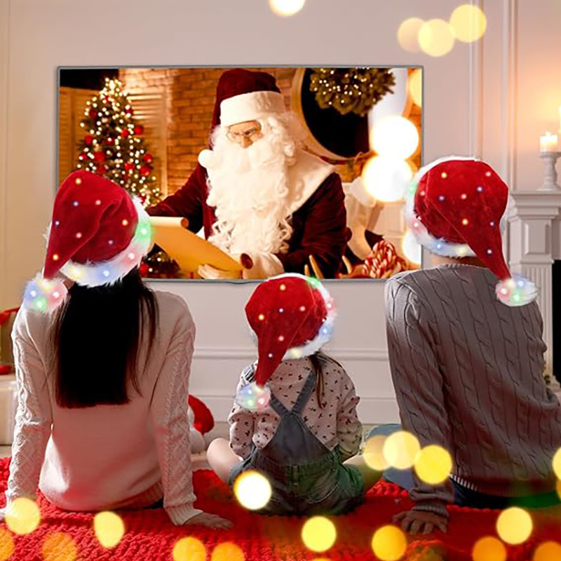 Christmas decoration plush luminous led adult Christmas hat party dress up decorations_voghion.com