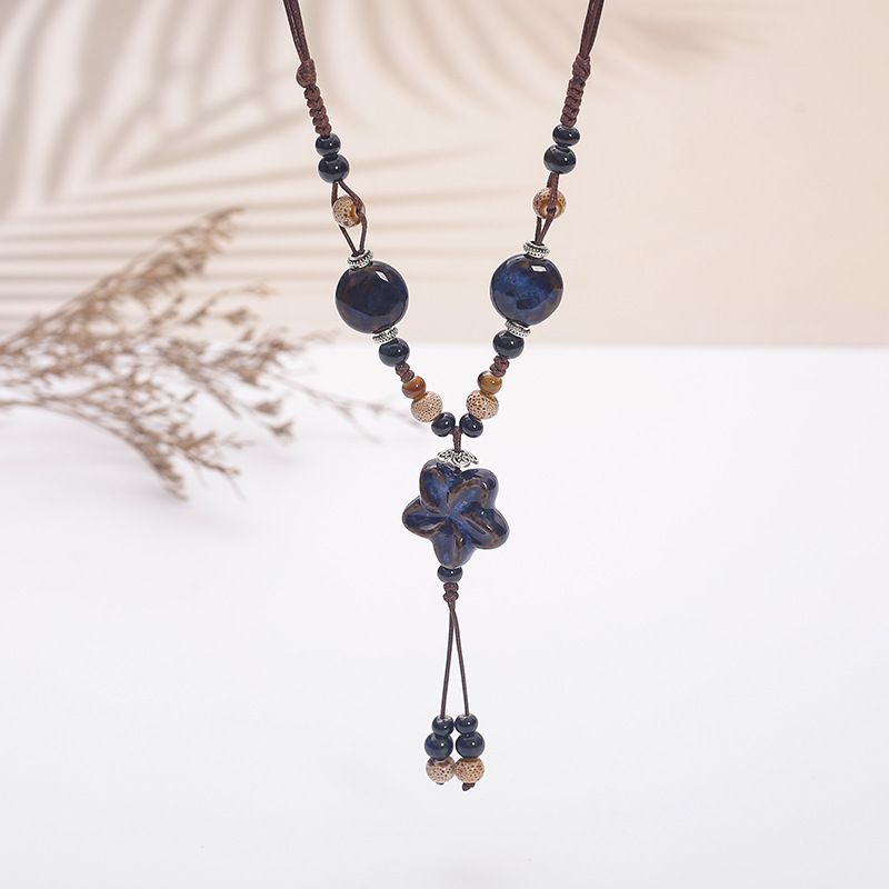 百搭复古文艺陶瓷项链女长款几何毛衣链简约气质夏季儿童服装配饰