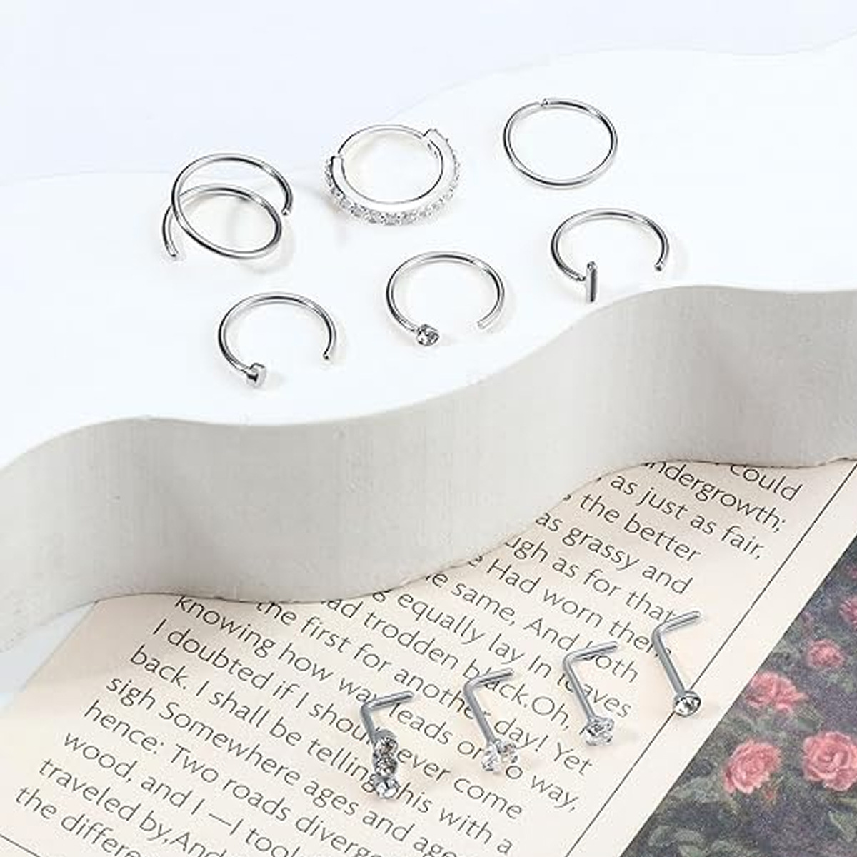 Cross-Border E-commerce Stainless Steel Zircon L Stud Personality R Straight Curved Rod Nose Septum Combination_voghion.com