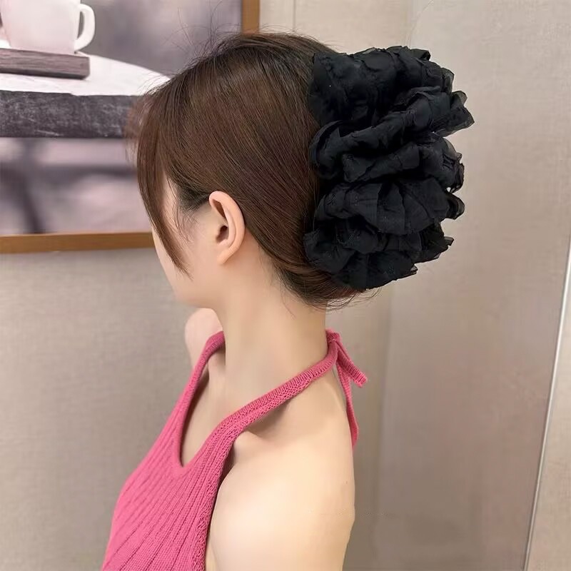 Satín de alta sensación, arco negro grande, clip de tiburón, toque de cabeza, clip de nube, clip de agarre, clip de cabello, tarjeta de cabello de mujer