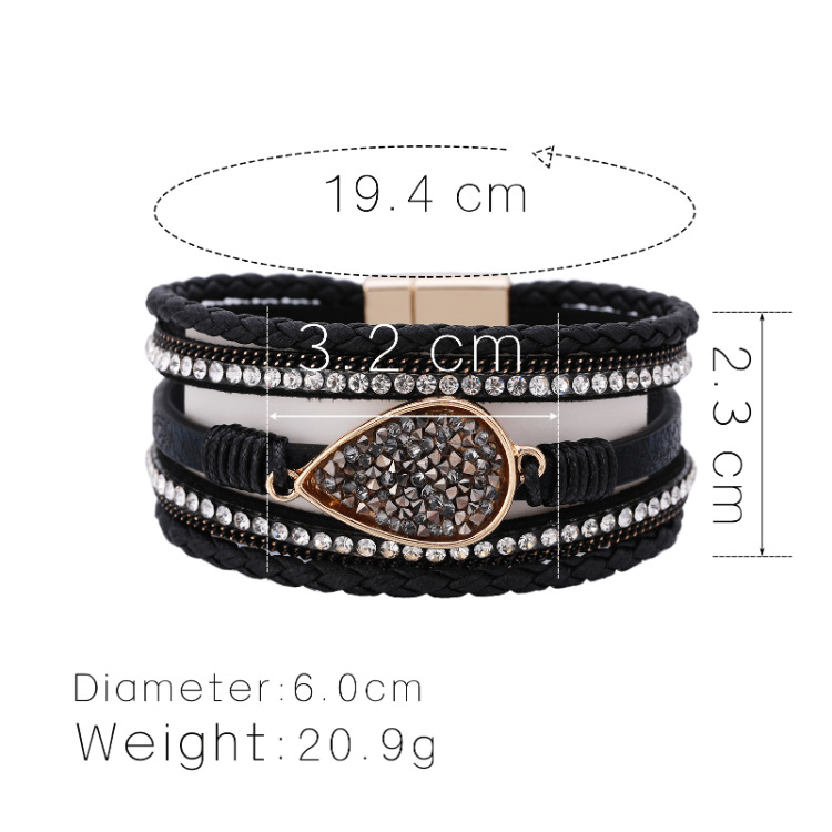 Pulsera De Cuero Con Hebilla Magnética De Múltiples Capas De Diamantes Con Gota De Agua Bohemia display picture 25