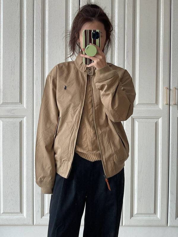 RL拉夫劳伦白百合同款老钱风立领工装哈灵顿男女同款休闲夹克外套|undefined