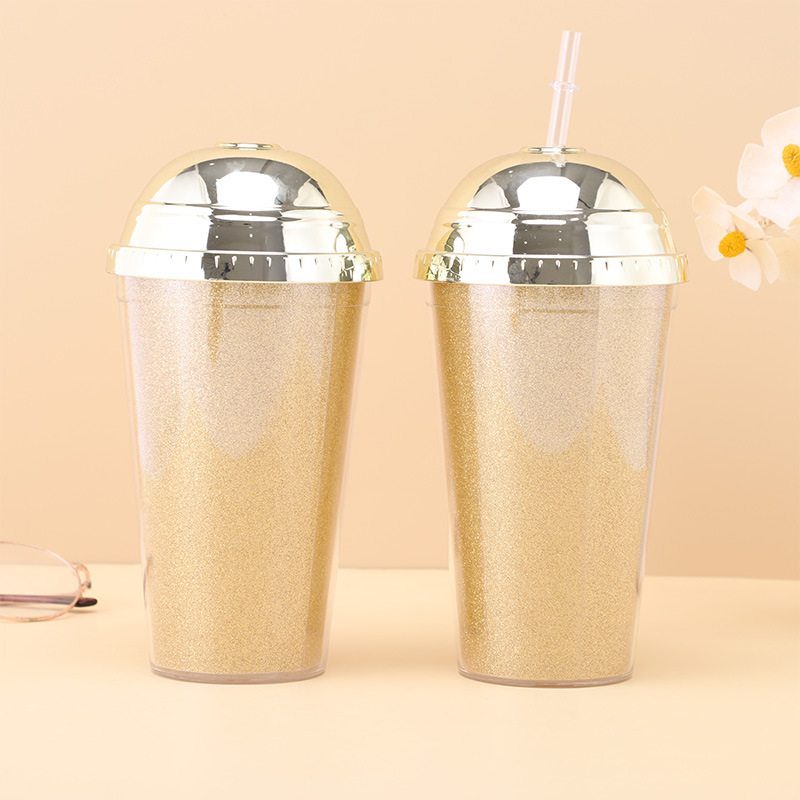 Cartoon plastic double-layer coffee straw