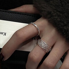 925 Pure Silver Ring for Women, Shiny Intersecting Lines, Unique Design, Brilliant Silver, Versatile, High-End, Instagram Style, Trendy Finger Ring