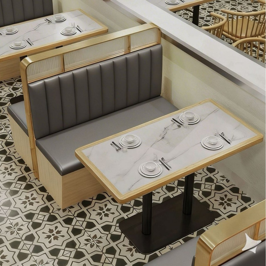 Theme Restaurant Booth Seating, Sofa, Tables and Chairs, Southeast Asian Dining Establishment, Noodle Shop, Rice Noodles, Japanese Cuisine, Snacks, Slate Dining Table Set