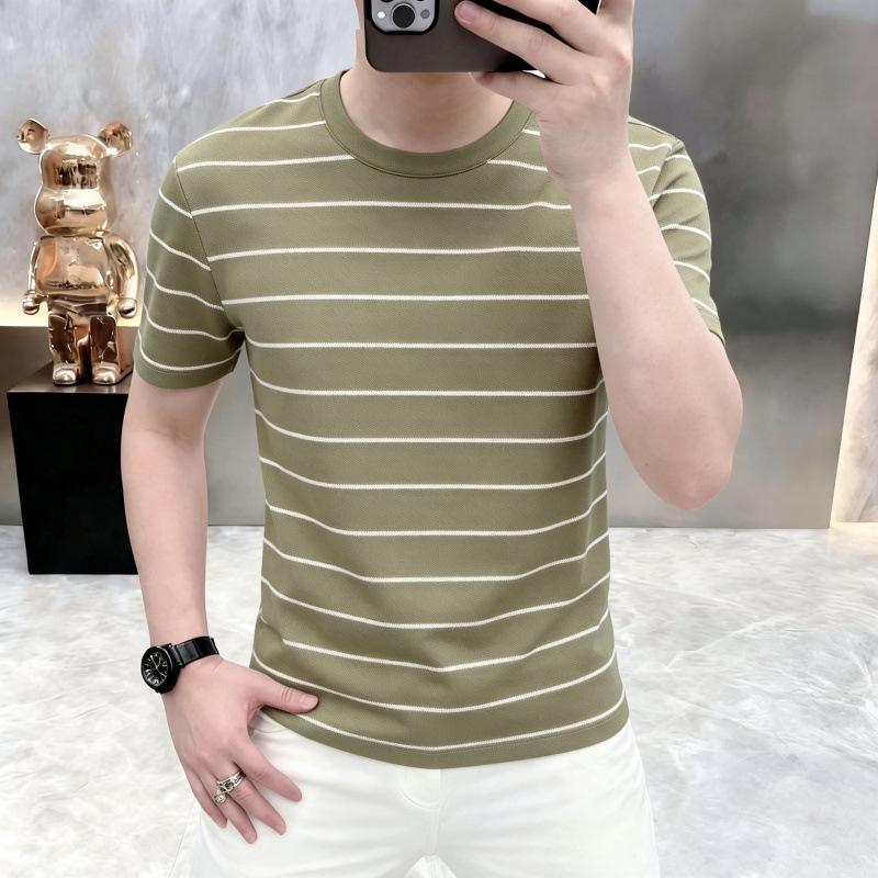 Men's new short-sleeved shirt, versatile casual round-neck top, summer thin striped half-sleeve undershirt Men's new short-sleeved shirt, versatile casual round-neck top, summer thin striped half-sleeve undershirt
