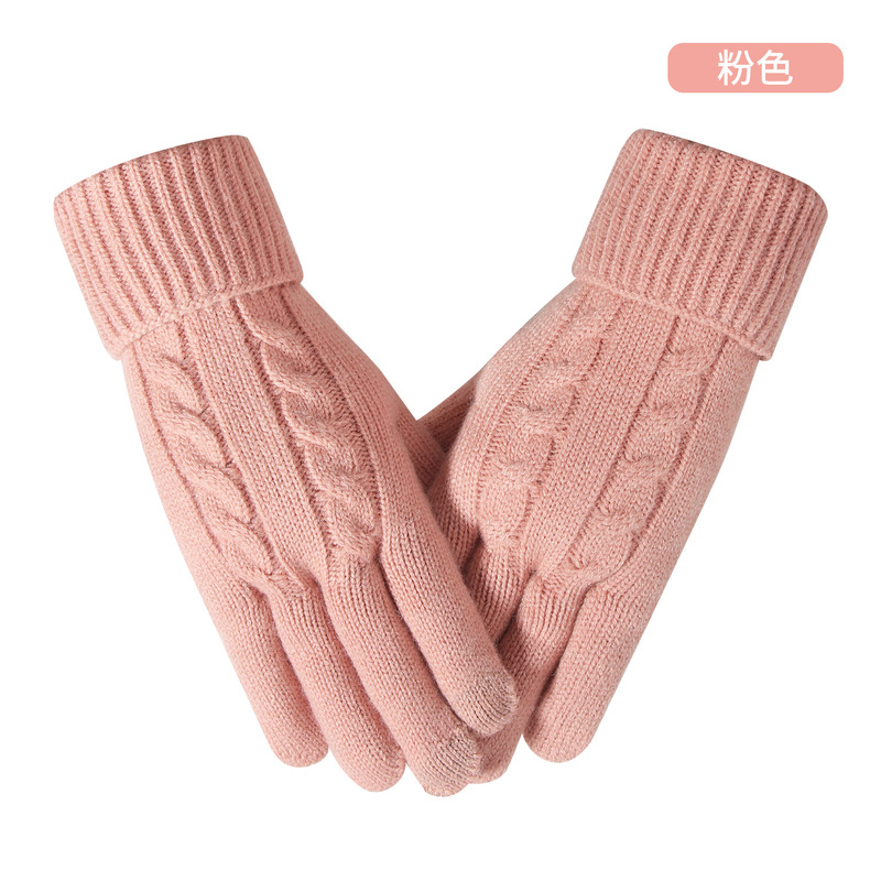 新しいクロスボーダー冬の女性のニット手袋プラスベルベット厚く暖かい手袋屋外サイクリングタッチスクリーン手袋|undefined